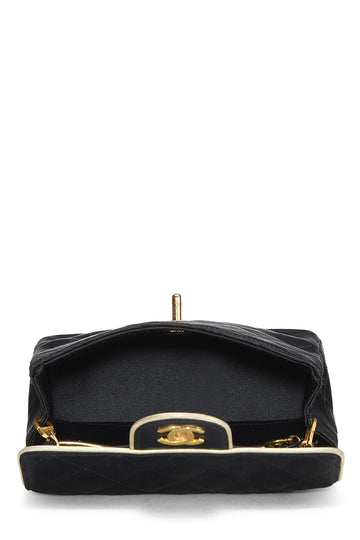 Chanel,  Black Quilted Satin Piped Half Flap Mini, Black
