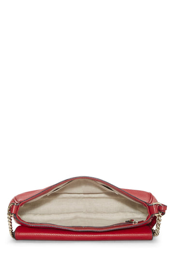 Gucci,  Red Grained Leather Soho Chain Flap Crossbody, Red
