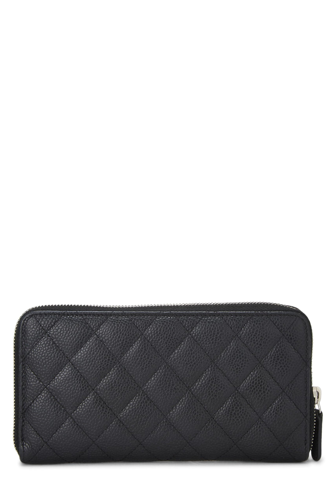 Chanel,  Black Quilted Caviar Zip Around Wallet, Black