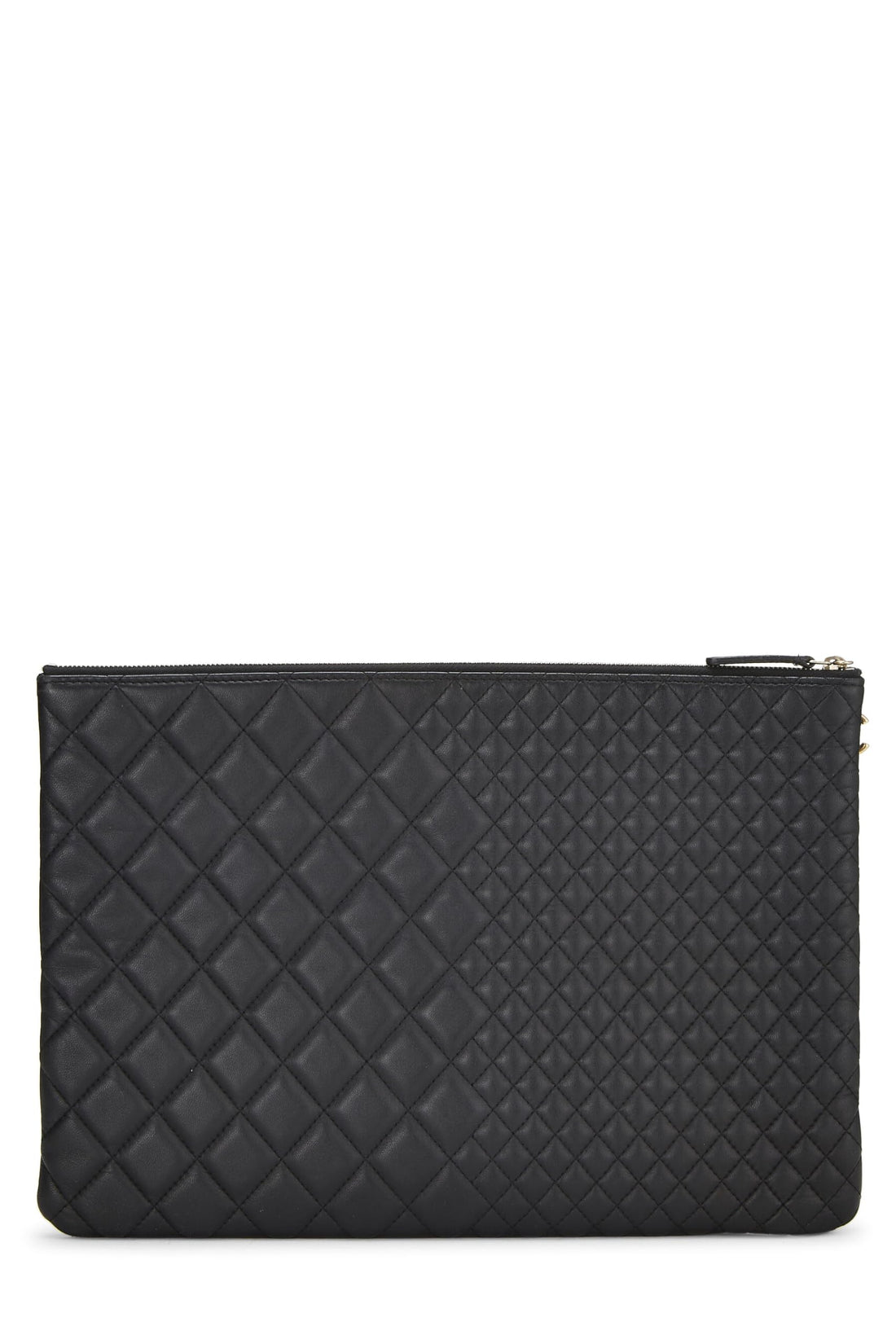 Chanel,  Black Quilted Lambskin O Case Zip Pouch Large, Black