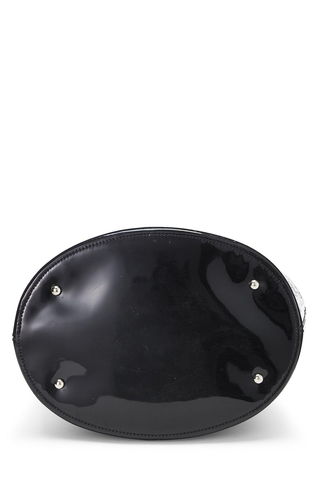Chanel,  Black Perforated Patent Leather Vertical Bucket Tote, Black