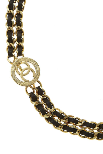 Chanel,  Gold & Black Leather Sunburst Double Chain Belt, Black