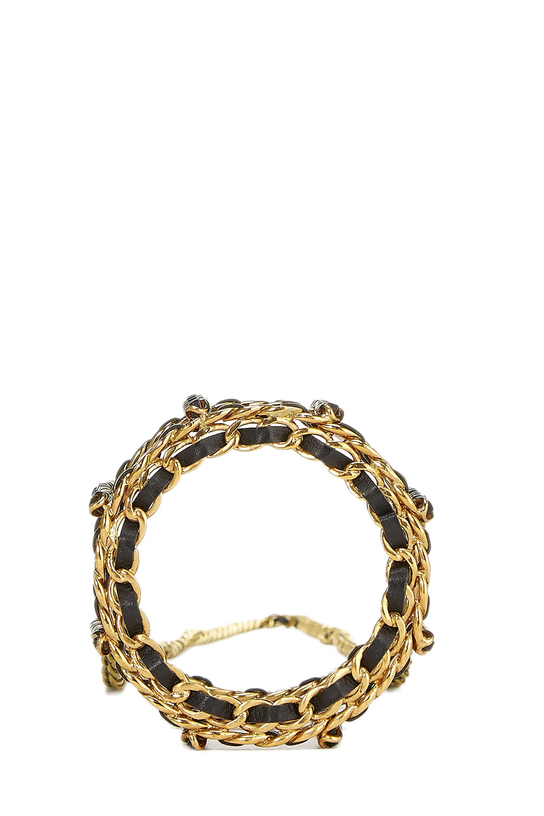 Chanel,  Black Leather & Gold Chain Link Bottle Holder, Black