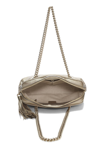 Gucci,  Metallic Grey Leather Soho Chain Tote, Grey