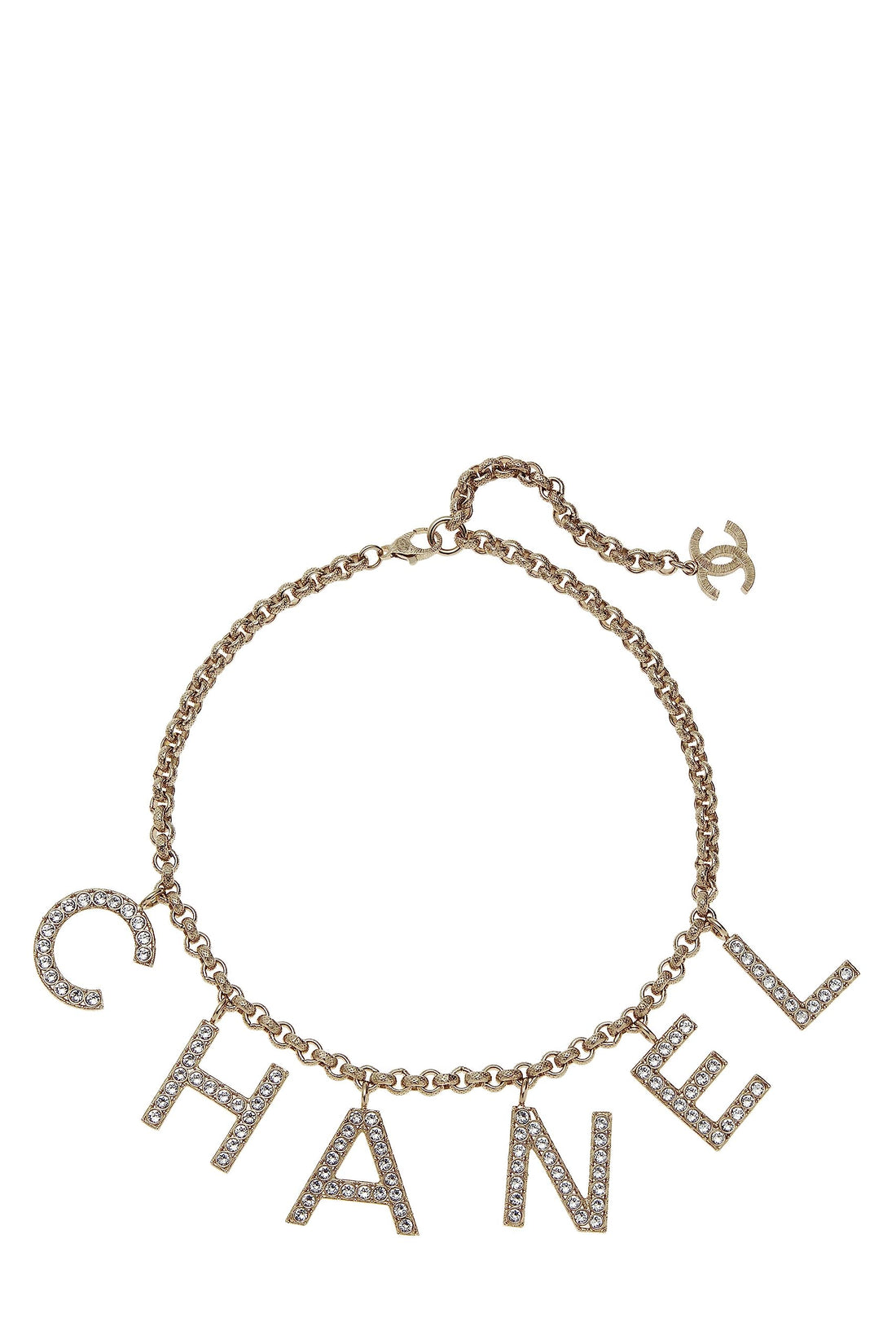 Chanel,  Gold & Crystal Logo Necklace, Gold