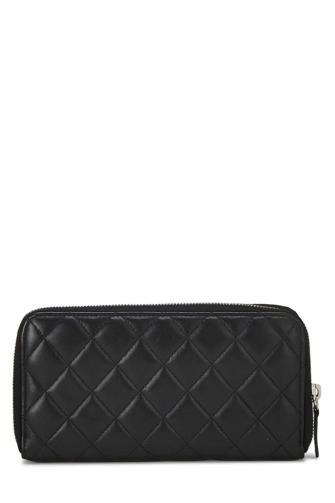 Chanel,  Black Quilted Lambskin Zip Around Wallet, Black