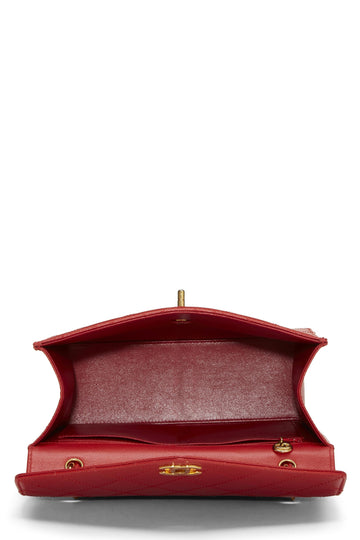 Chanel,  Red Quilted Caviar Envelope Flap Top Handle Bag, Red