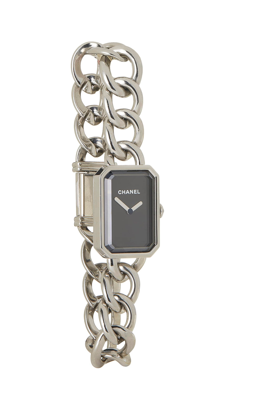 Chanel,  Black & Silver Premiere Gourmette Watch, Silver