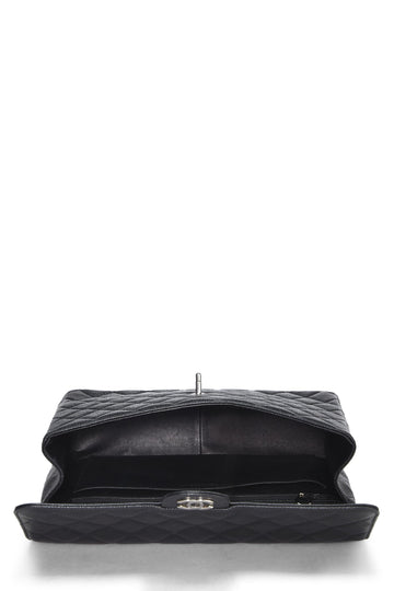 Chanel,  Black Quilted Caviar Half Flap Jumbo, Black