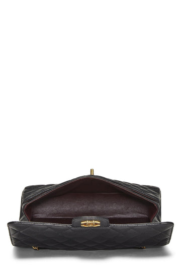Chanel,  Black Quilted Caviar Classic Double Flap Medium, Black