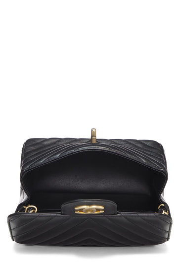 Chanel,  Black Chevron Lambskin Square Flap Mini, Black