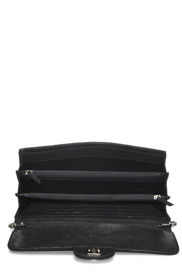 Chanel,  Black Quilted Nubuck East/West Wallet On Chain (WOC), Black