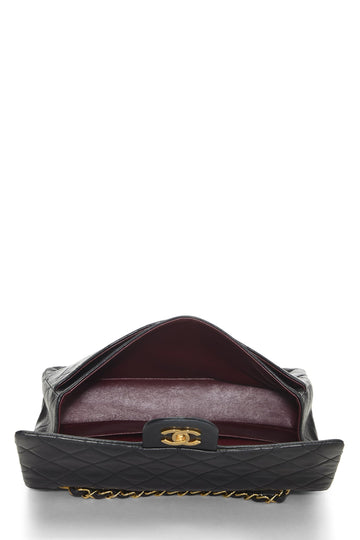 Chanel,  Black Quilted Lambskin Classic Double Flap Medium, Black