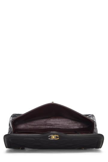 Chanel,  Black Quilted Lambskin Paris Limited Double Flap Jumbo, Black