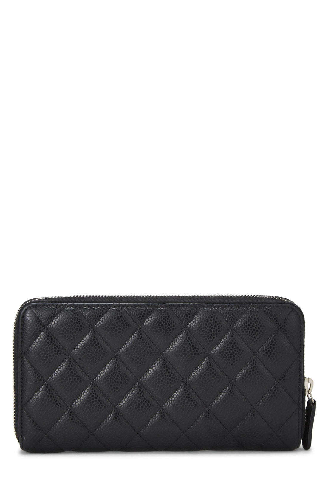 Chanel,  Black Quilted Caviar Zip Around Wallet, Black