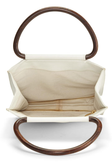 Chanel,  White Caviar Wooden Top Handle Bag, White