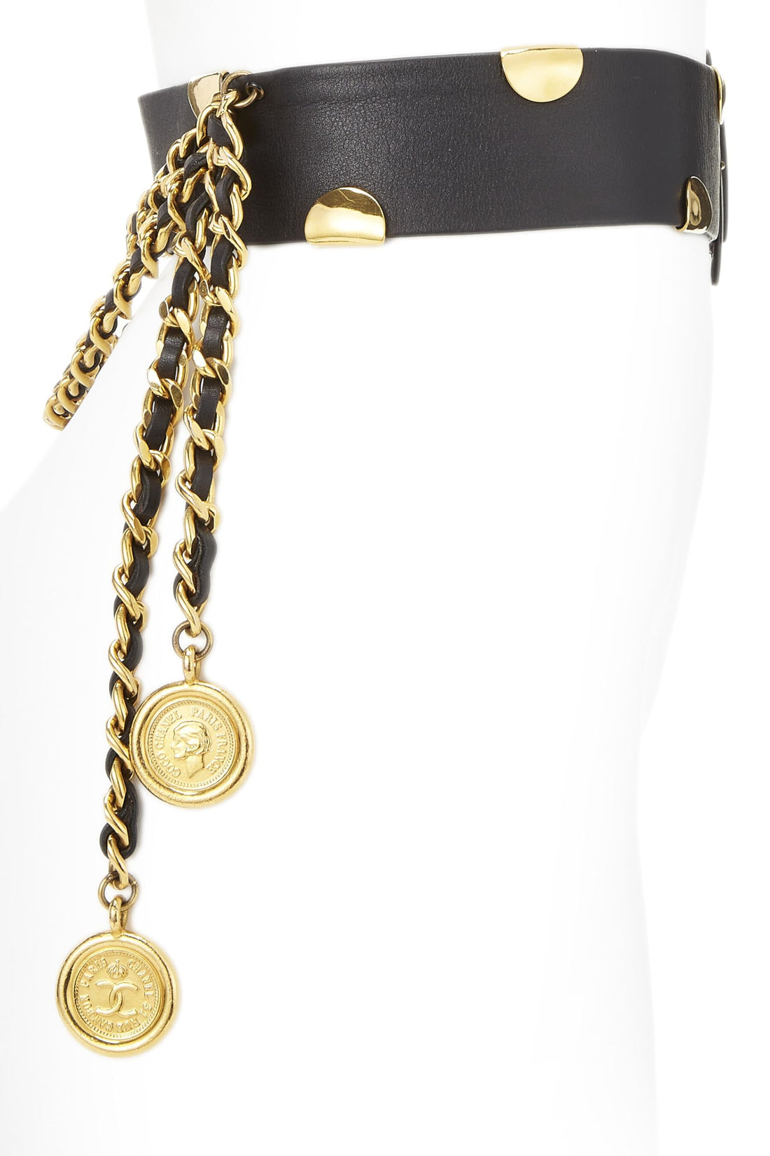 Chanel,  Black Leather & Chain Waist Belt 70, Black