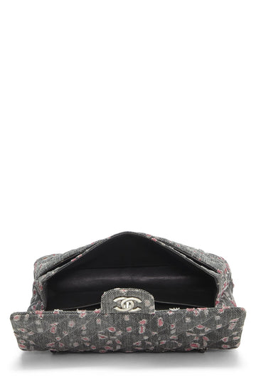 Chanel,  Grey & Pink Distressed Denim Classic Double Flap Medium, Pink