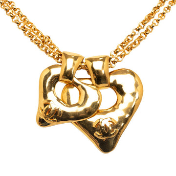 Chanel Vintage Cocomark Double Heart Necklace Gold Ladies