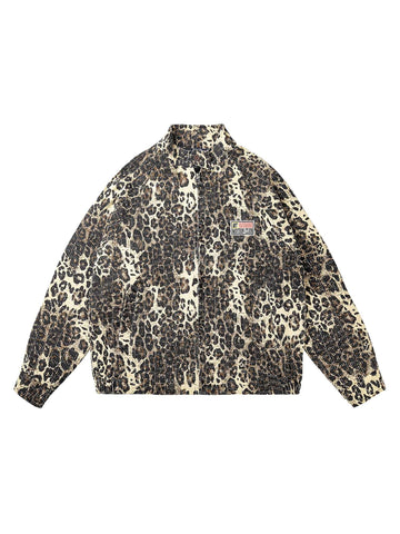 Makersluxe Retro Leopard Printed Denim Jacket