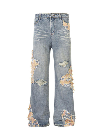 Makersluxe Vintage Lace Patchwork Baggy Jeans