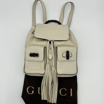 Gucci Leather Bamboo Tassel Backpack White