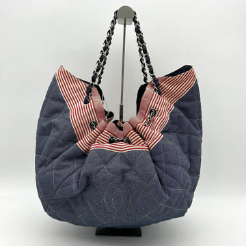 CHANEL Denim Quilted Large Stretch Spirit Cabas Blue LA11947
