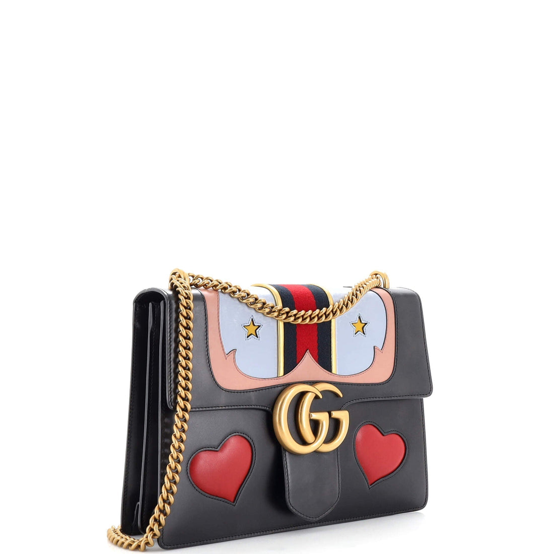 Web Heart GG Marmont Chain Shoulder Bag Leather Medium