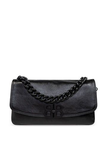 SOFT FLAP M BLACK BAG WITH BB LOGO CHAIN