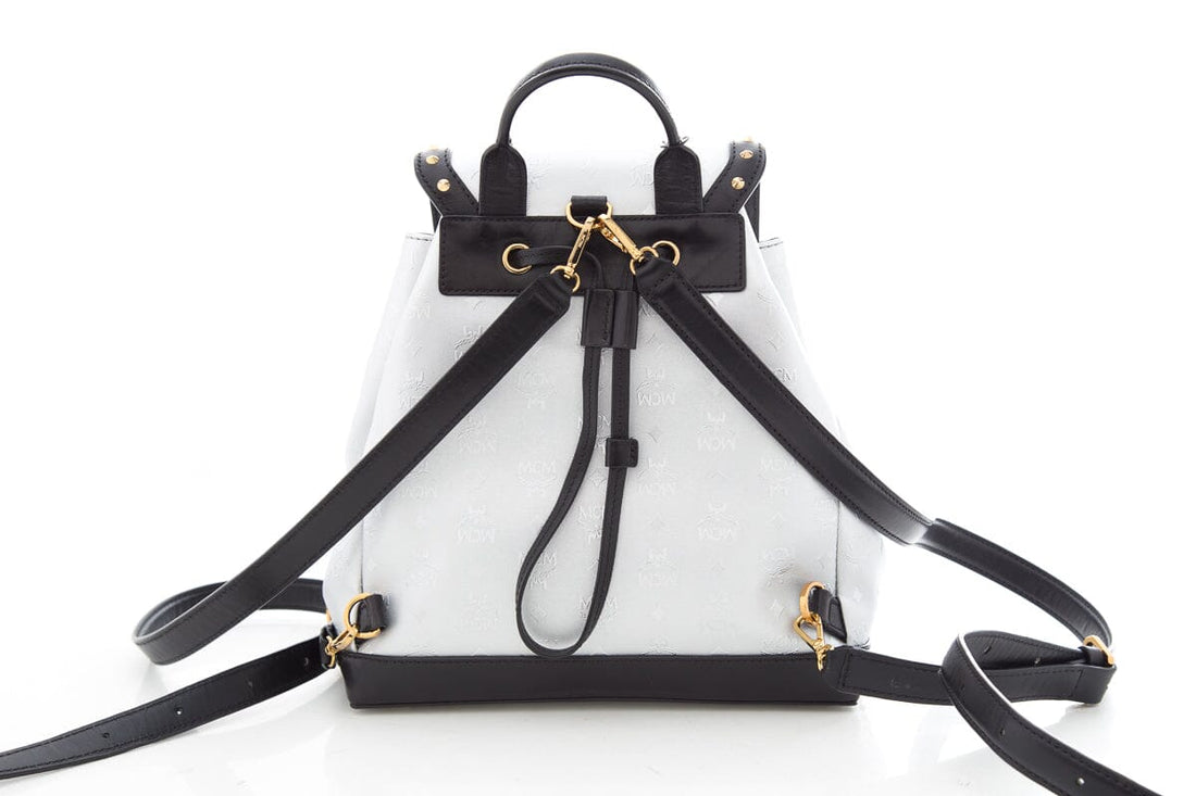 MCM Silver & Black Studded Small Backpack