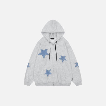 Star Patches Cotton Zip-up Hoodie