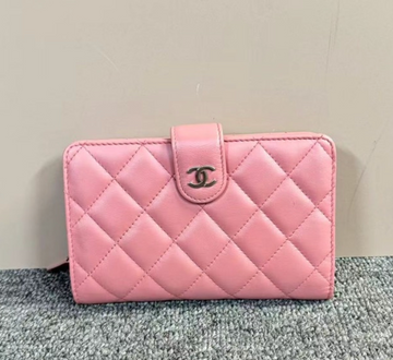 Chanel Pink Lambskin Quilted Zipped Pocket Wallet