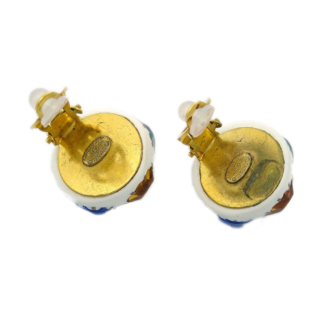 Chanel Stone Earrings White Clip-On 98P