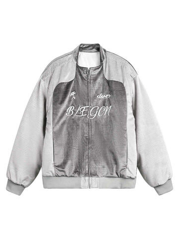 Makersluxe Patchwork Embroidered Bomber Jacket