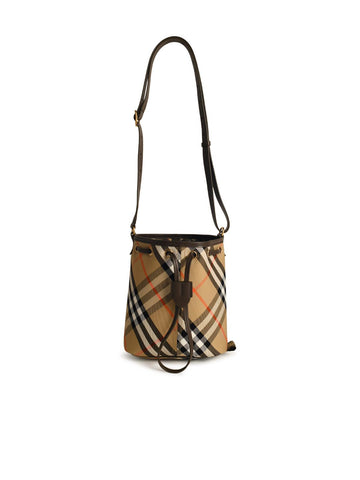 Burberry 'Check' Bucket Bag In Beige Cotton Blend Woman