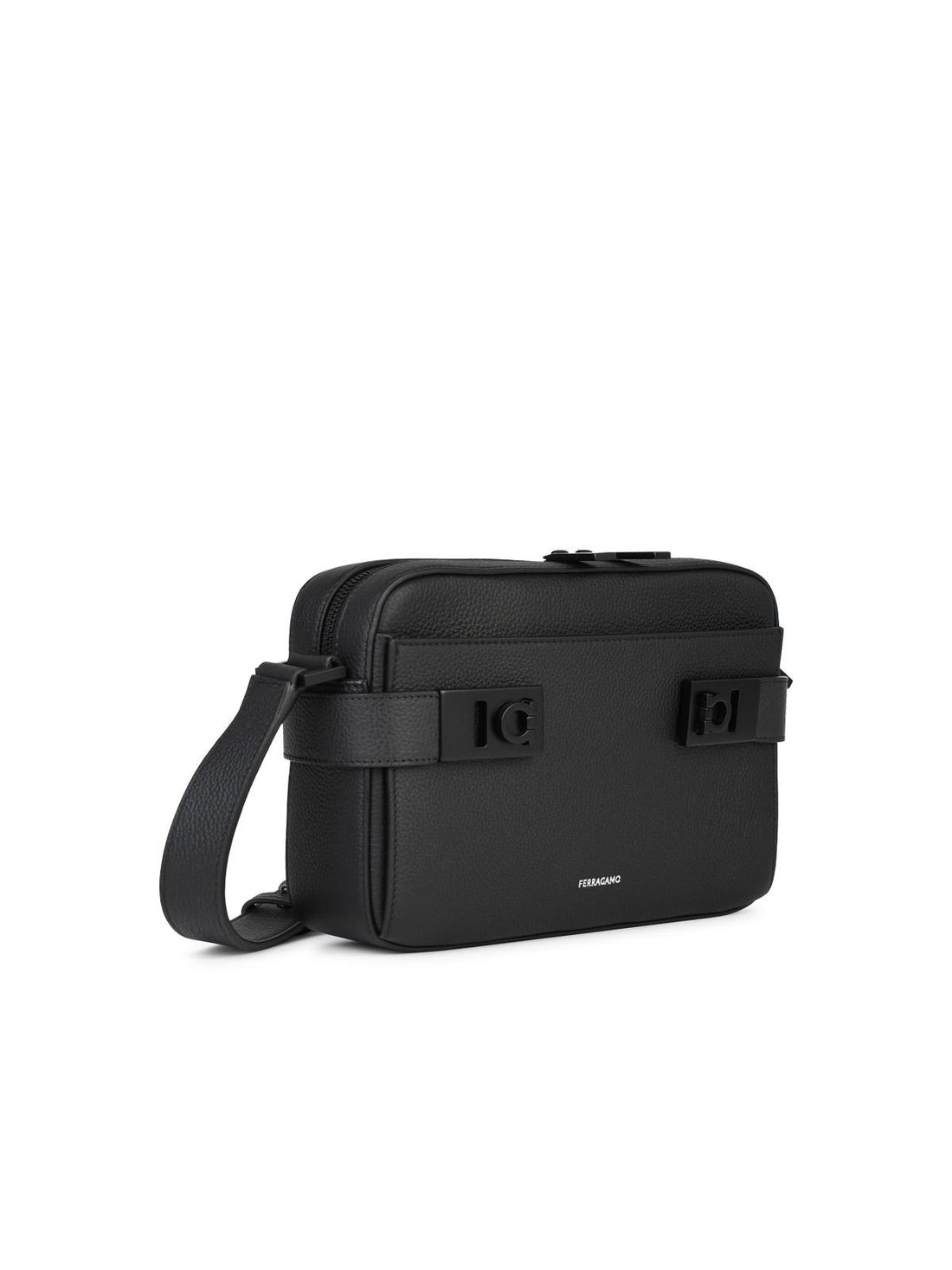 Salvatore Ferragamo 'Twins Zip' Black Leather Crossbody Bag Man