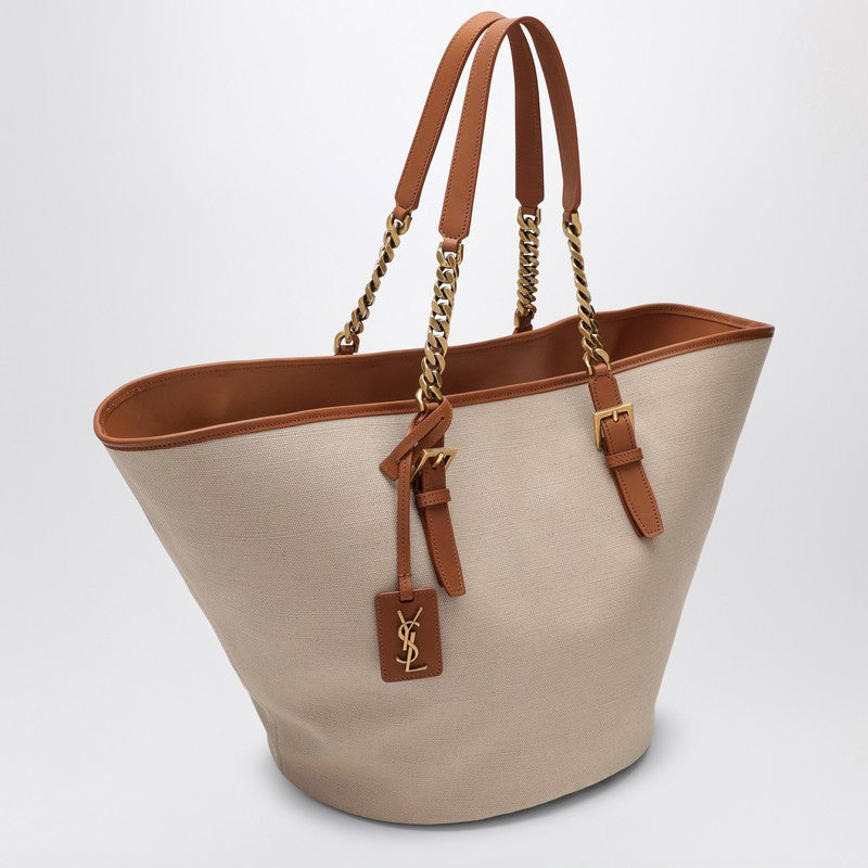 Saint Laurent Desert-Coloured Shoulder Bag In Canvas And Leather Women