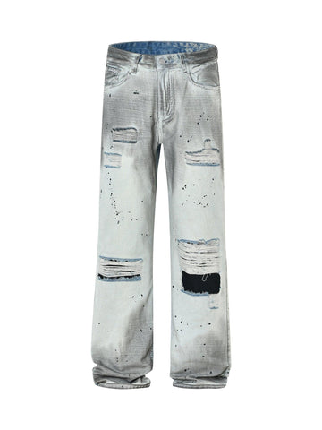 Makersluxe High Street Distressed Washed Ripped Jeans