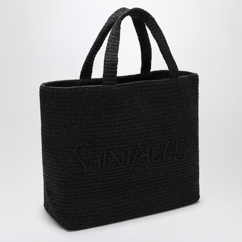 Saint Laurent Black Raffia Tote Bag With Logo Women