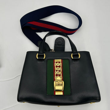 GUCCI Sylvie Handbag  Leather Black Plain for Women LA25981
