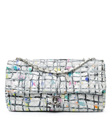 Hand Painted Graffiti Flap Bag with Woven Shoulder Strap