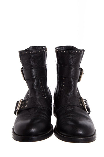 Jimmy Choo Black Leather & Silver Studded Boots SZ 37