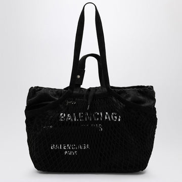 Balenciaga Medium 24/7 Tote Bag In Washed Black Cotton With Mesh Women