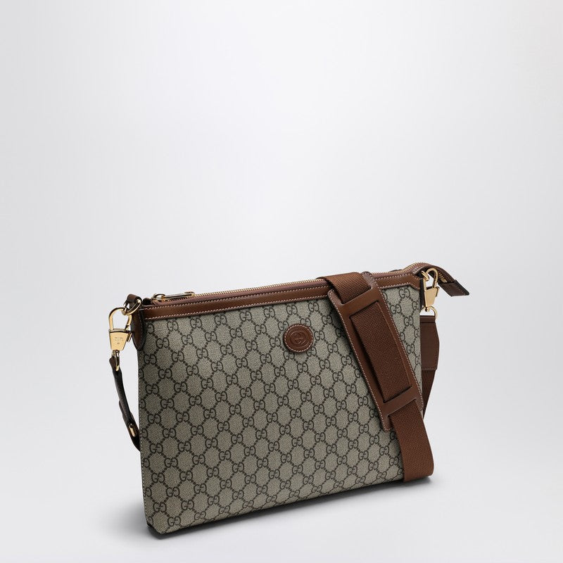 Gucci Small Shoulder Bag In Beige And Ebony Gg Fabric Men