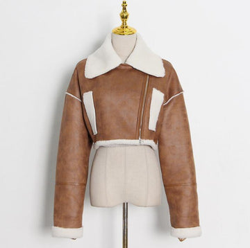 Lapel Long Sleeves Thick Warm Locomotive Jacket Coat