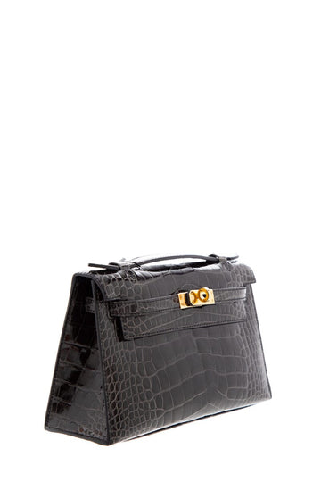 Hermès 2018 Graphite Smooth Alligator Ensis Kelly Mini Pochette