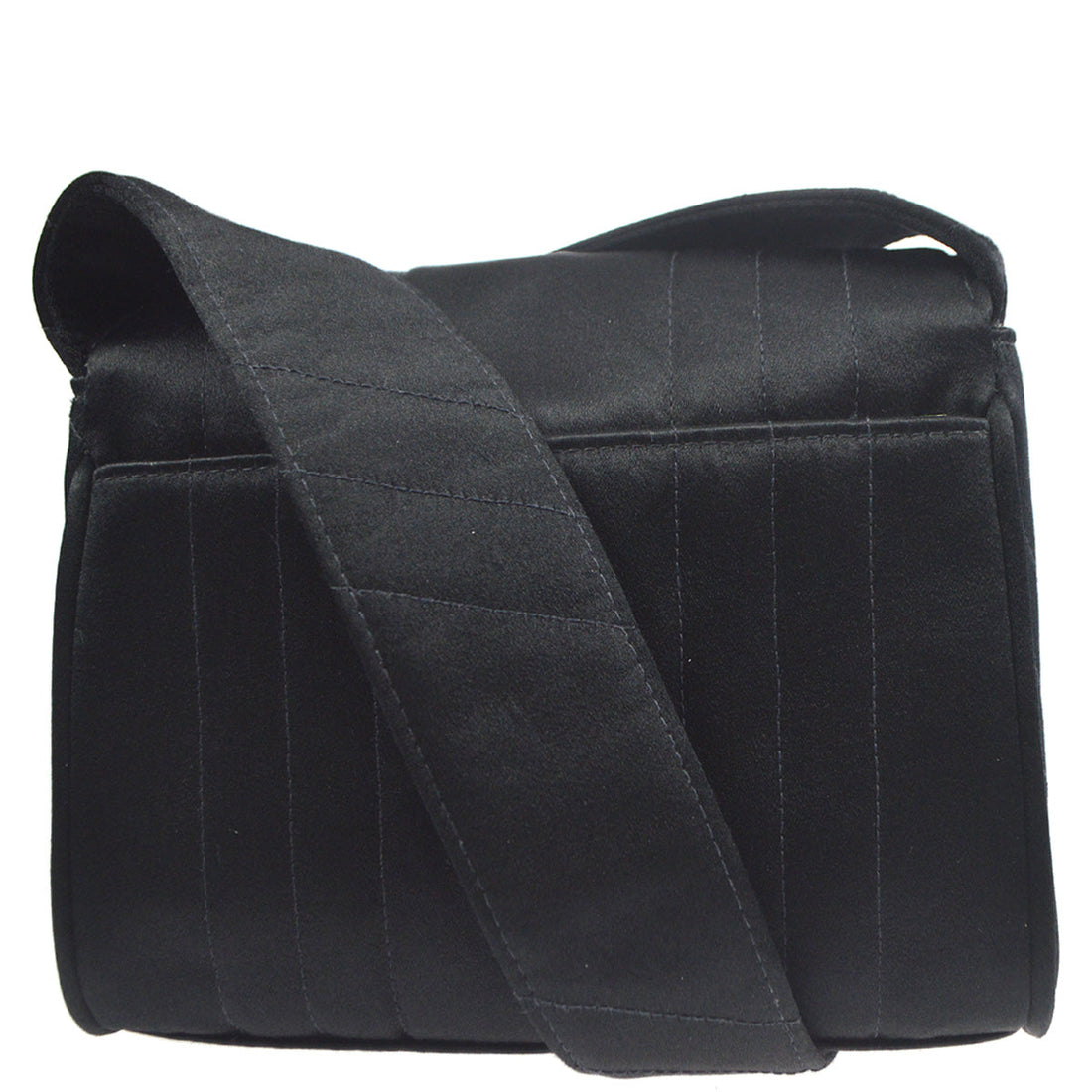 Chanel 1991-1994  Black Satin Straight Flap Mademoiselle Shoulder Bag