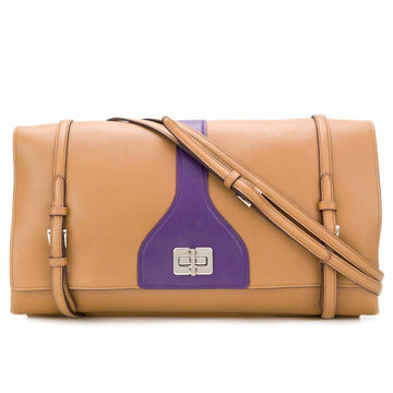 Prada Beige and Purple Leather Shoulder Bag - 2000s