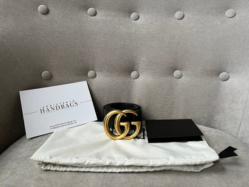 Gucci GG 2015 Re edition Marmont Black Wide Leather Belt with Gold Buckle (RRP £380)
