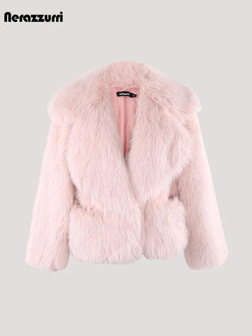 Winter Short Loose Casual Hairy Soft Thick Warm Pink Faux Fur Coat Women